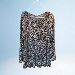 Cato Fashions Brown Animal Print Long Sleeve Blouse Shirt Top Size 14/16W V-Neck